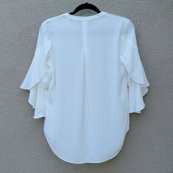 CAbi White Floaty petal sleeveTop Blouse Shirt pleated back rounded hem XS - Picture 6 of 11